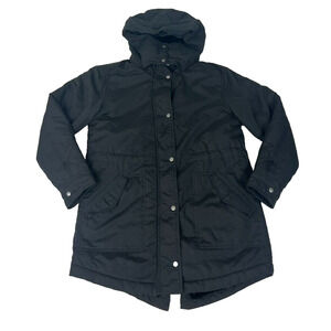 Old Navy Parka Jacket Women's Size Small Black Faux Fur Lined Hooded Pockets